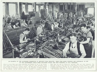 1939年11月22日に発行されたThe Illustrated War Newsの政府の小火器工場の1つで完成し、組み立てられているブレンガン